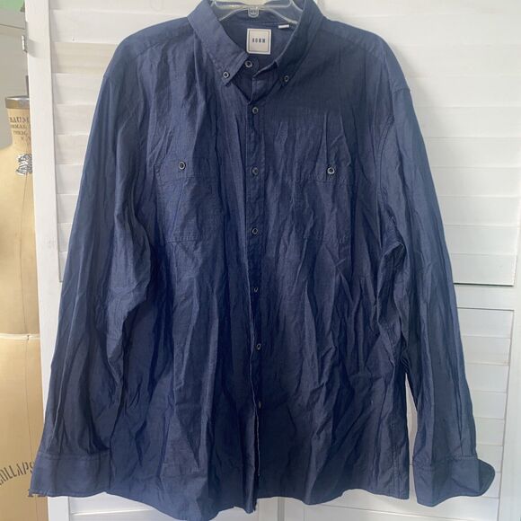 ROWM Men's Dark Chambray Blue Lightweight Dotted Long Sleeve Shirt Size XXL - Picture 1 of 6